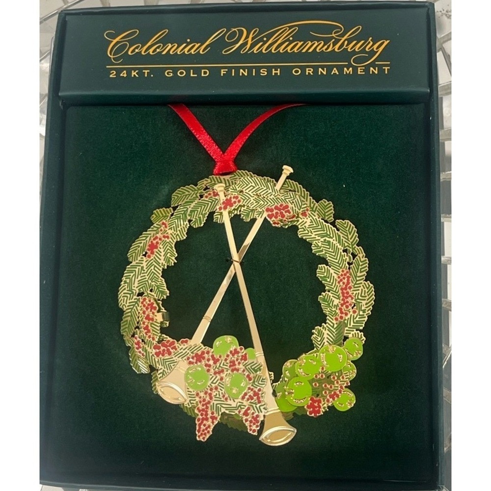 Colonial Williamsburg Wreath With Horns Ornament 24K Gold Finish New In Box